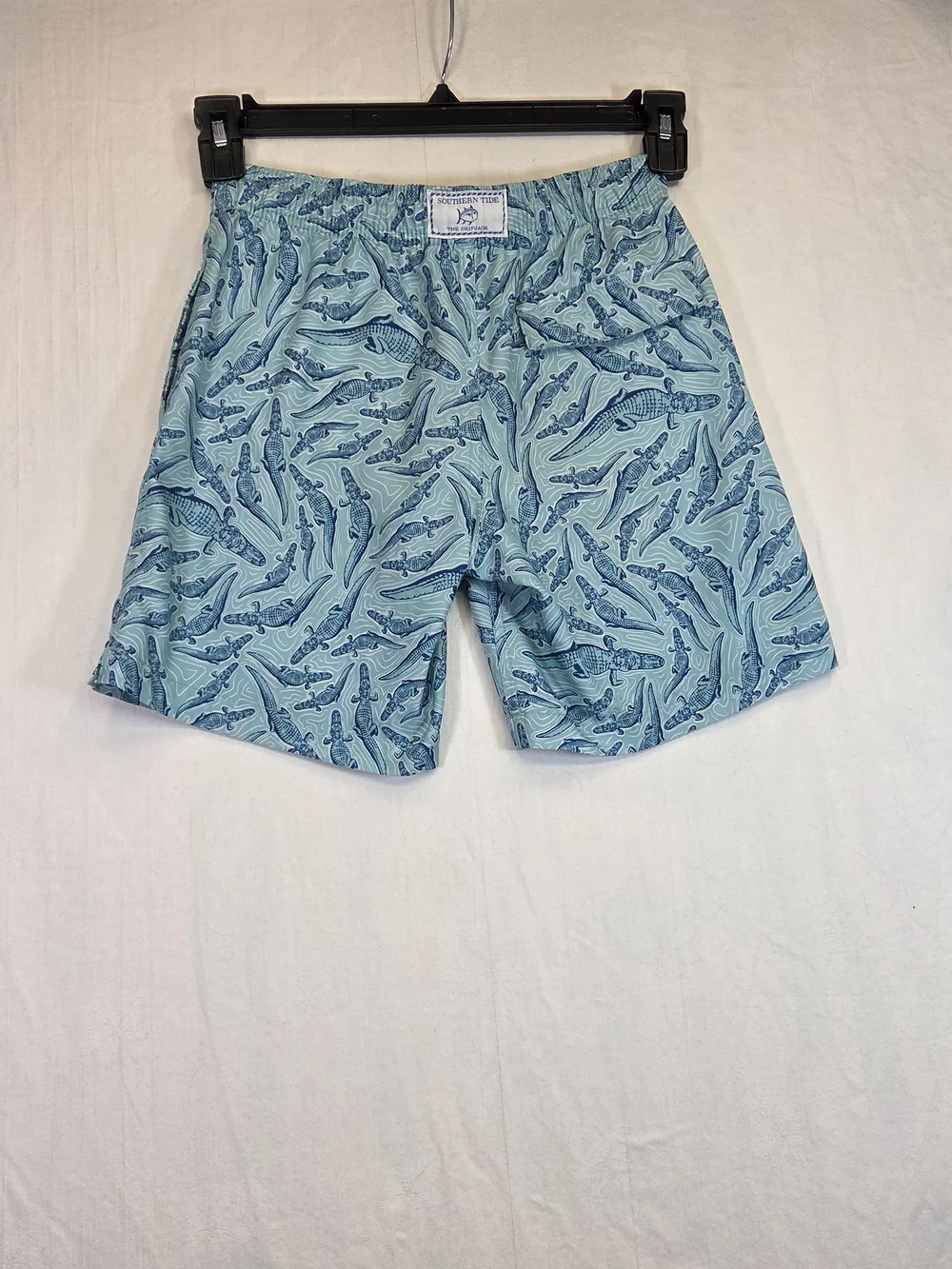 Southern Tide Boys Medium Alligator Print Swim Trunks Blue. #0337